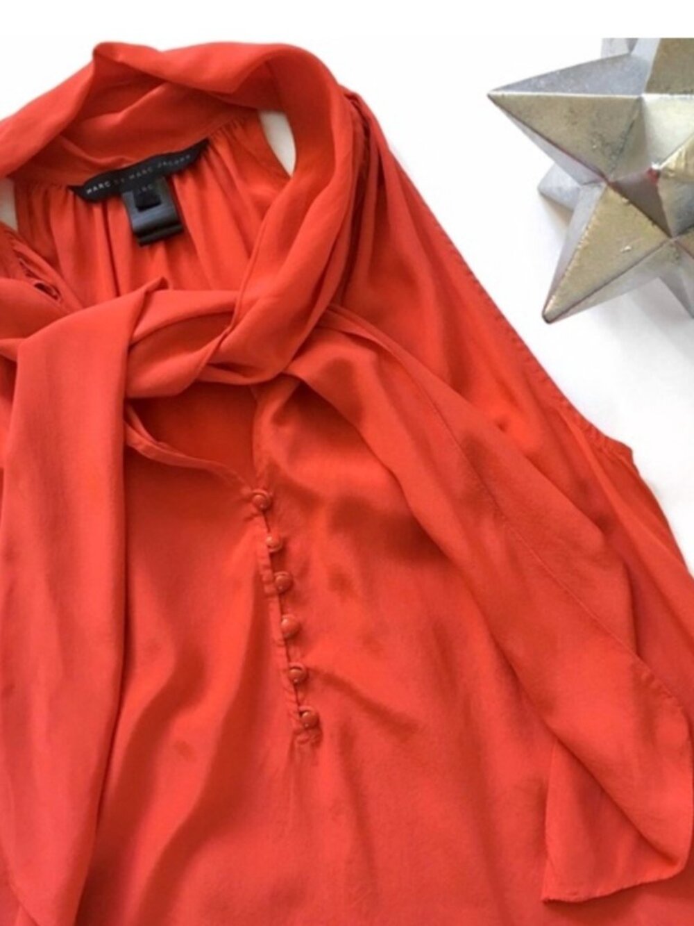 MARC by MARC JACOBS Solid Orange Silk Sleeveless Tie Scarf Neck Blouse Small